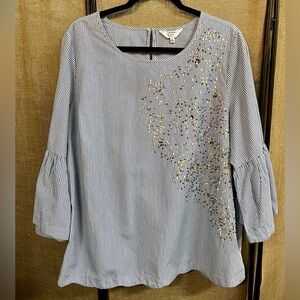 Crown & Ivy Blue Striped Blouse with Colorful Accents